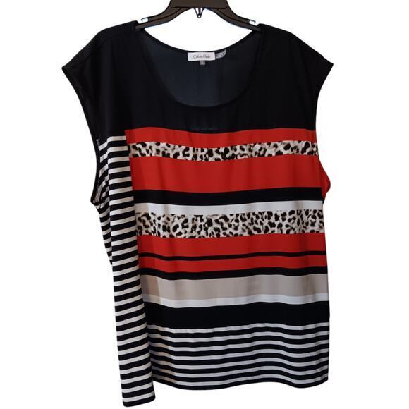 CALVIN KLEIN Top Shirt Plus Size 3X Stretch Career Animal Print Colorblock - Picture 8 of 8